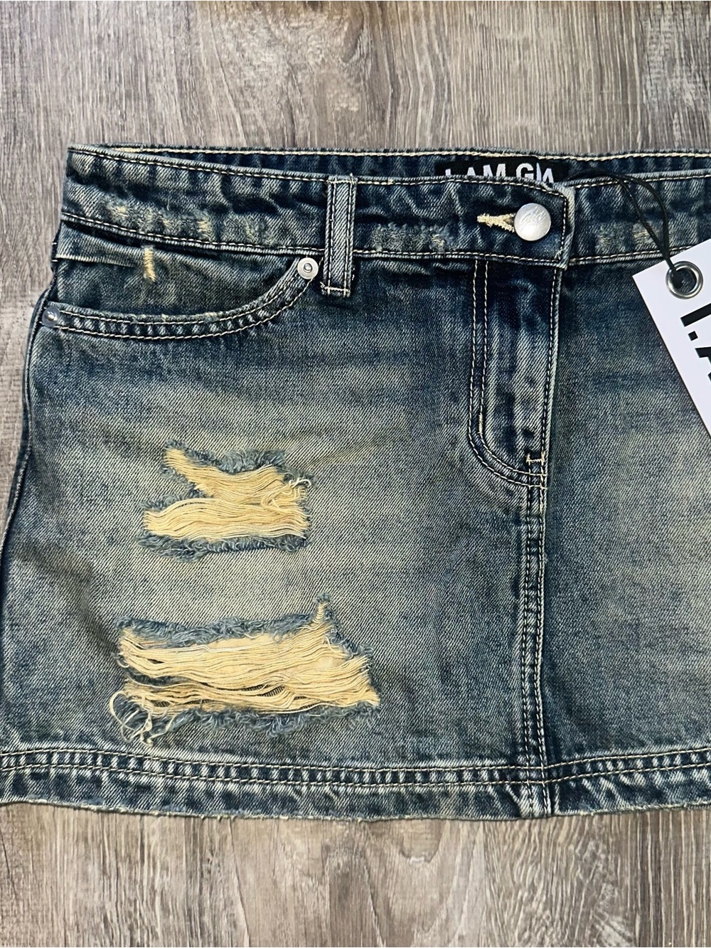 I.AM.GIA Distressed Denim Skirt Set in Faded Blue - Picture 3 of 5